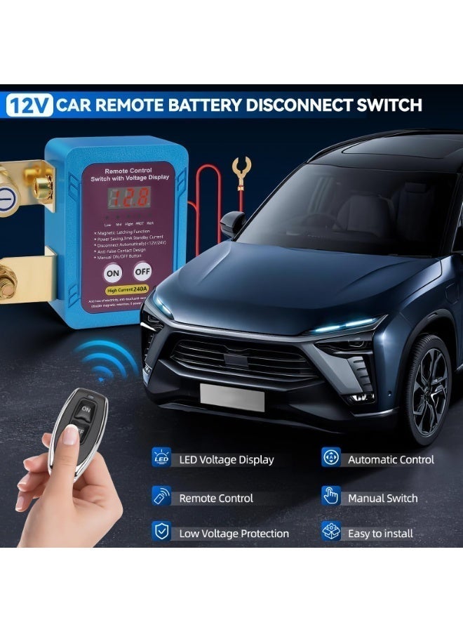 Remote Battery Disconnect Switch 240A 12V Kill Switch for car with LED Voltage Display Automatic Disconnect car Kill Switch for Cars, Trucks, RVs and Boats - Image 2